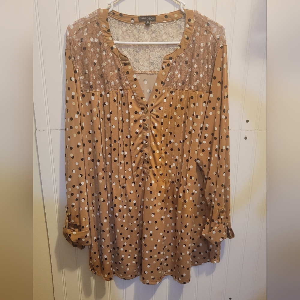 Ava & Grace Brown Polka Dot Blouse